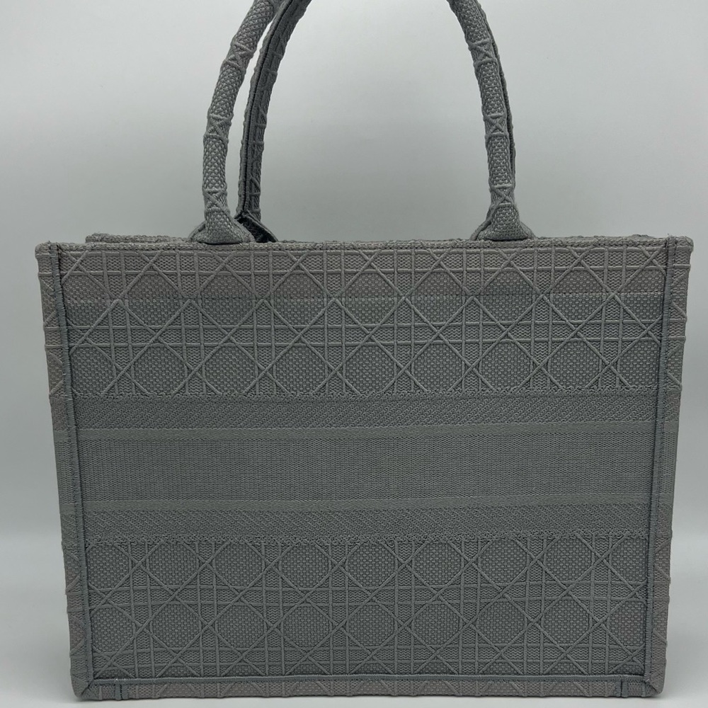 Authentic NEW Christian Dior Embroidered Cannage canvas grey medium book tote - Picture 6 of 16